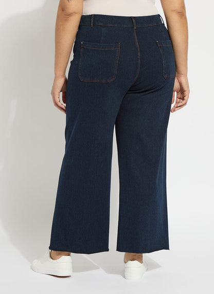 Lysse Erin Hi Waist Wide Leg Denim Curvy Antique Wash Smoked Green