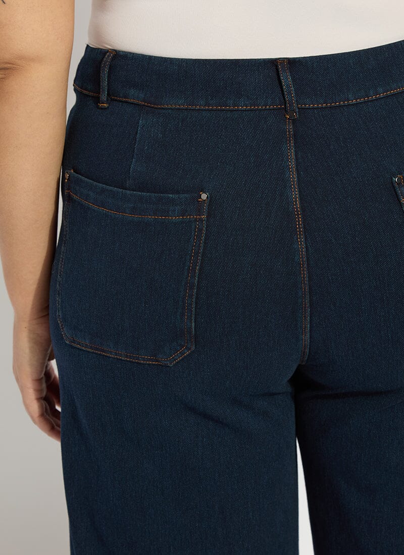 Lysse Erin Hi Waist Wide Leg Denim Curvy Antique Wash Smoked Green