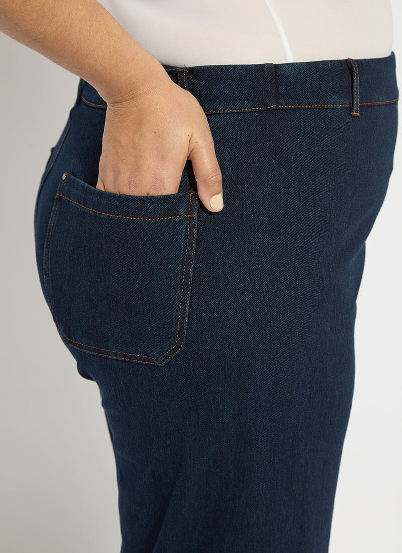 Lysse Erin Hi Waist Wide Leg Denim Curvy Antique Wash Smoked Green