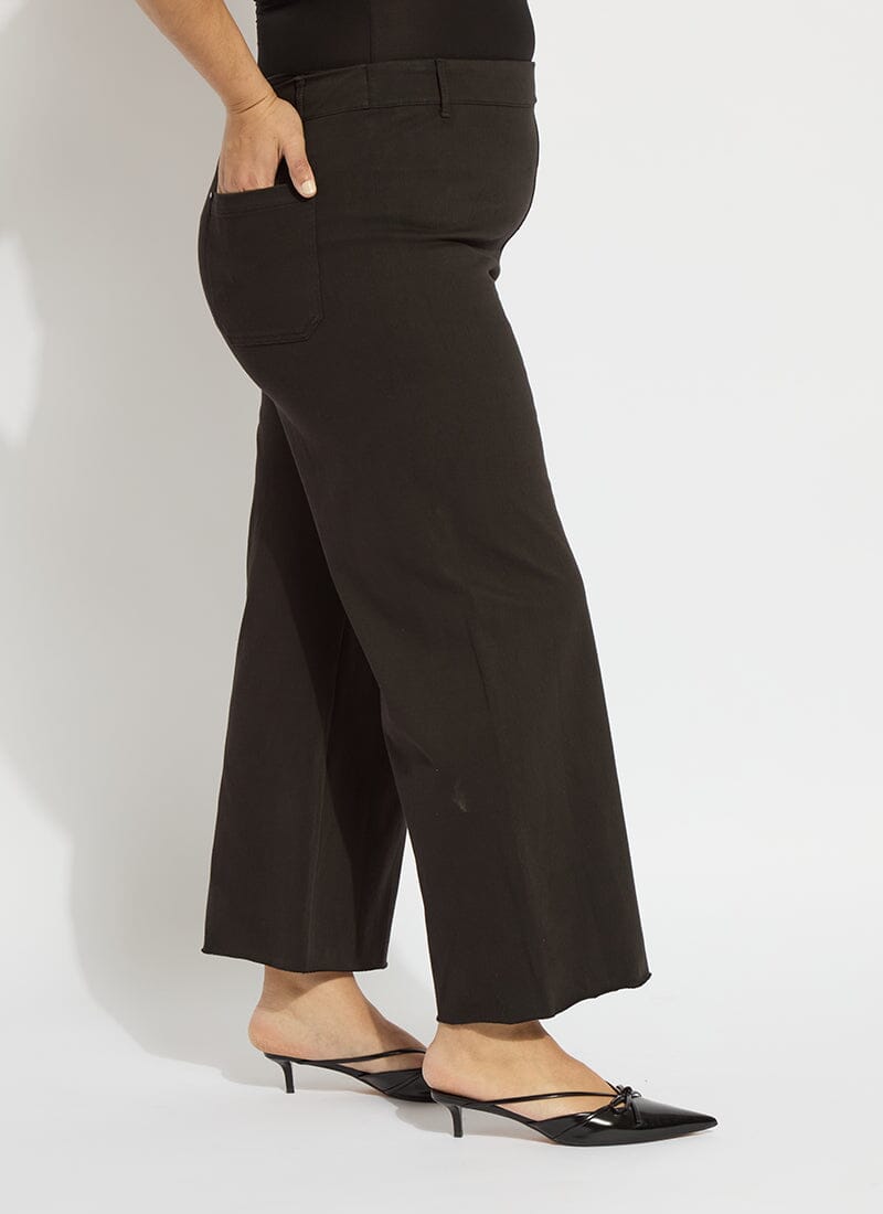 Lysse Erin Hi Waist Wide Leg Denim Curvy Antique Wash Smoked Green