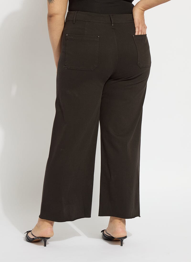 Lysse Erin Hi Waist Wide Leg Denim Curvy Antique Wash Smoked Green