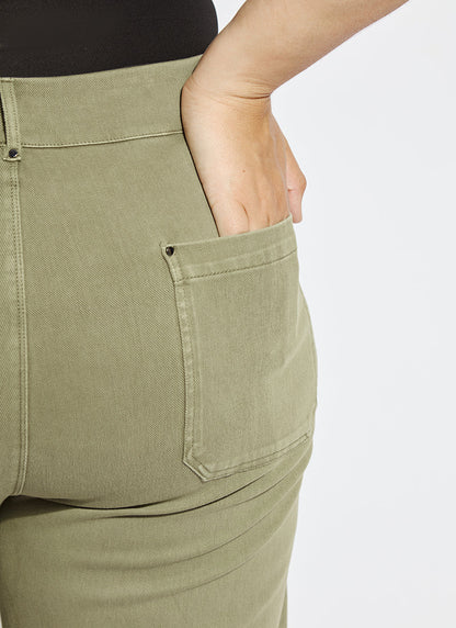Lysse Erin Hi Waist Wide Leg Denim Curvy Antique Wash Smoked Green