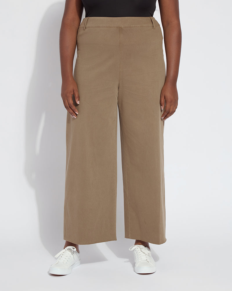 Lysse Erin Hi Waist Wide Leg Denim Curvy Antique Wash Smoked Green