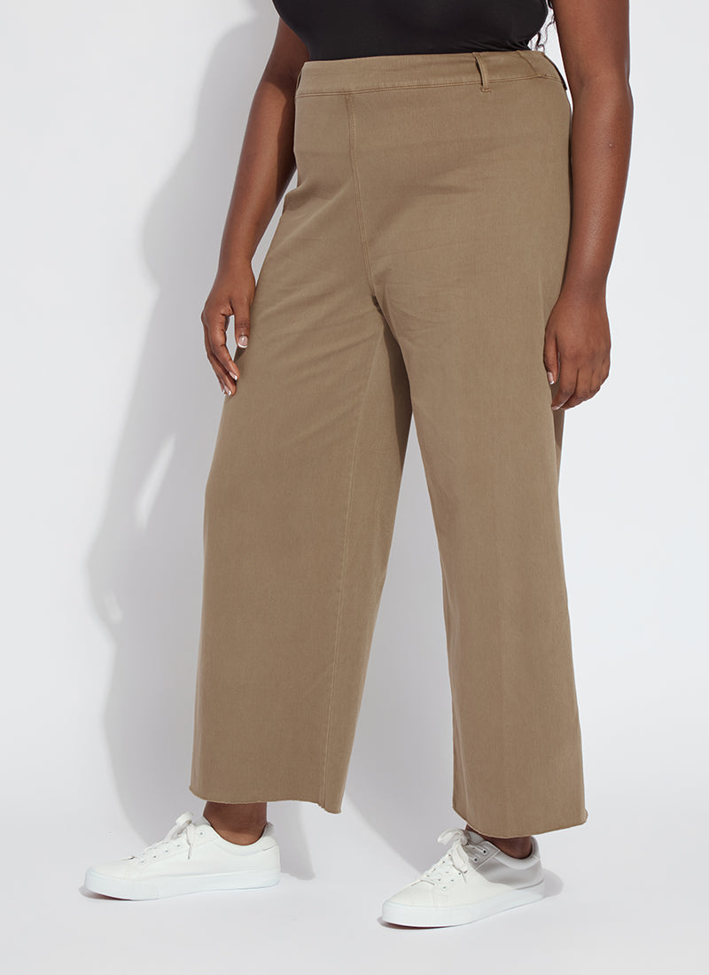 Lysse Erin Hi Waist Wide Leg Denim Curvy Antique Wash Smoked Green