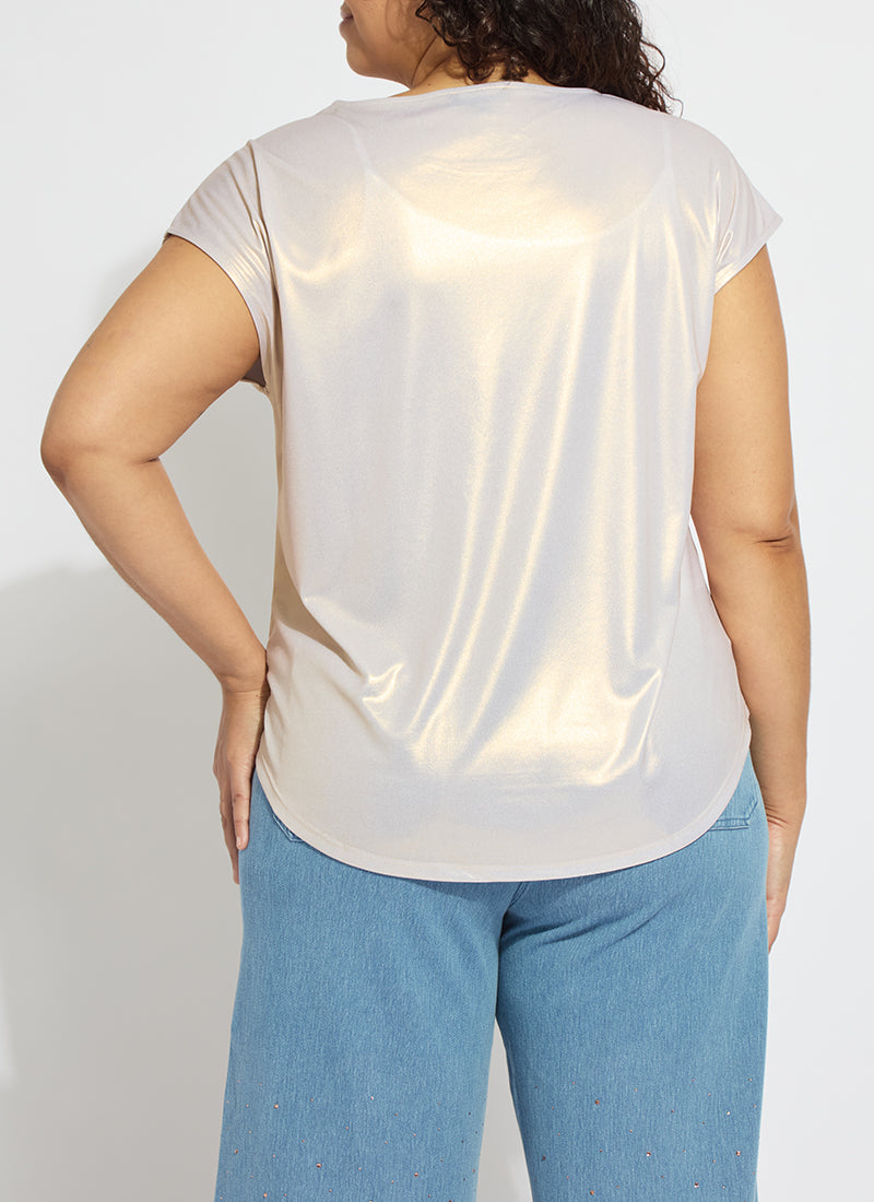 Lysse Lyssential Metallic Jersey Top Curvy White Gold