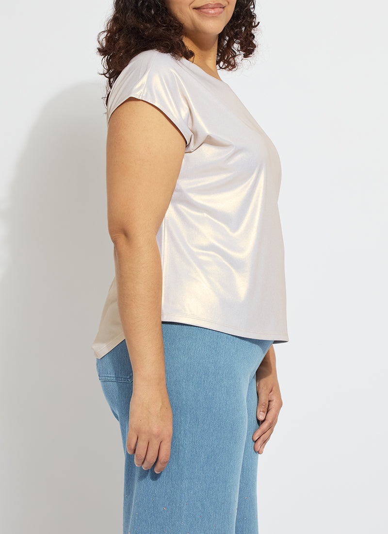 Lysse Lyssential Metallic Jersey Top Curvy White Gold