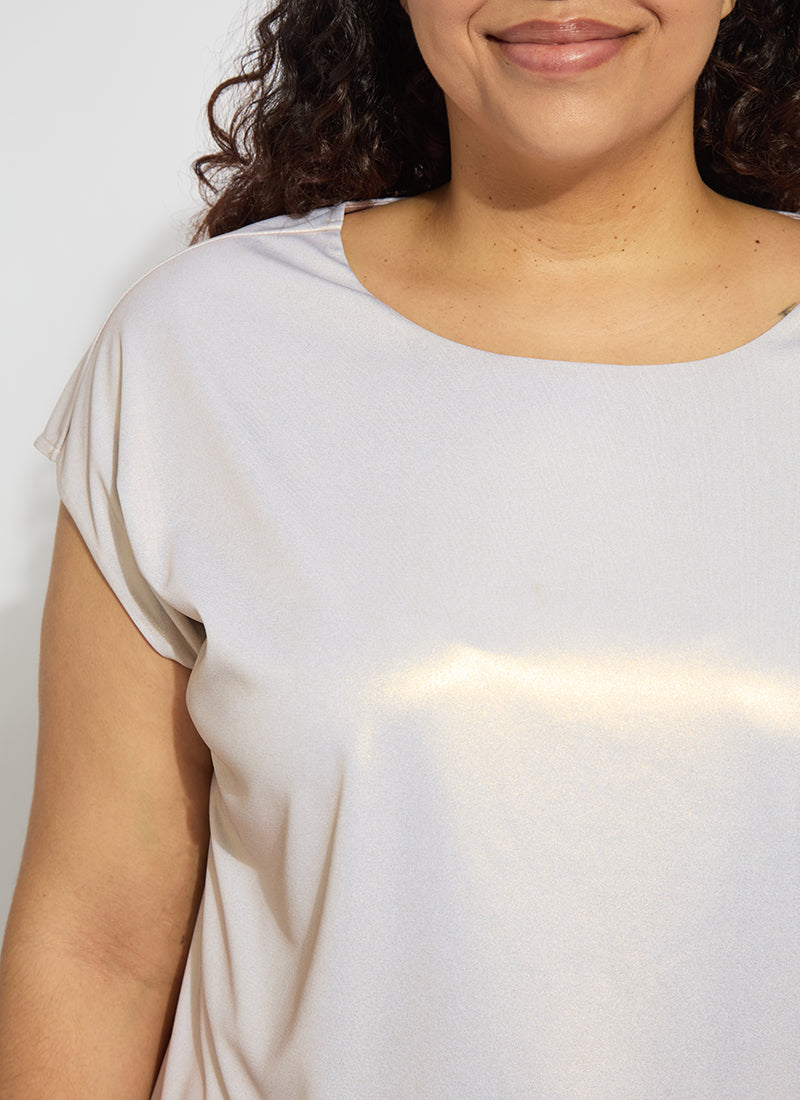 Lysse Lyssential Metallic Jersey Top Curvy White Gold