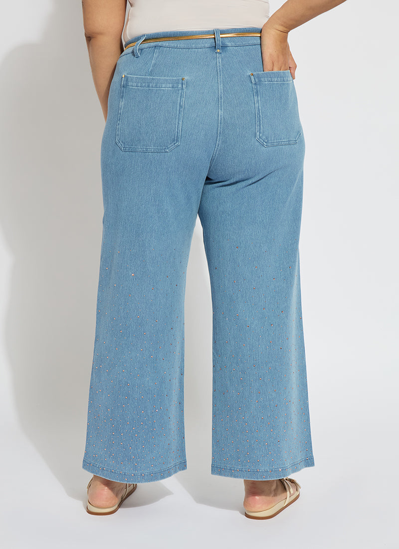 Lysse Erin Crystal Embellished Wide Leg Denim Curvy (28" Inseam) Bleached Blue