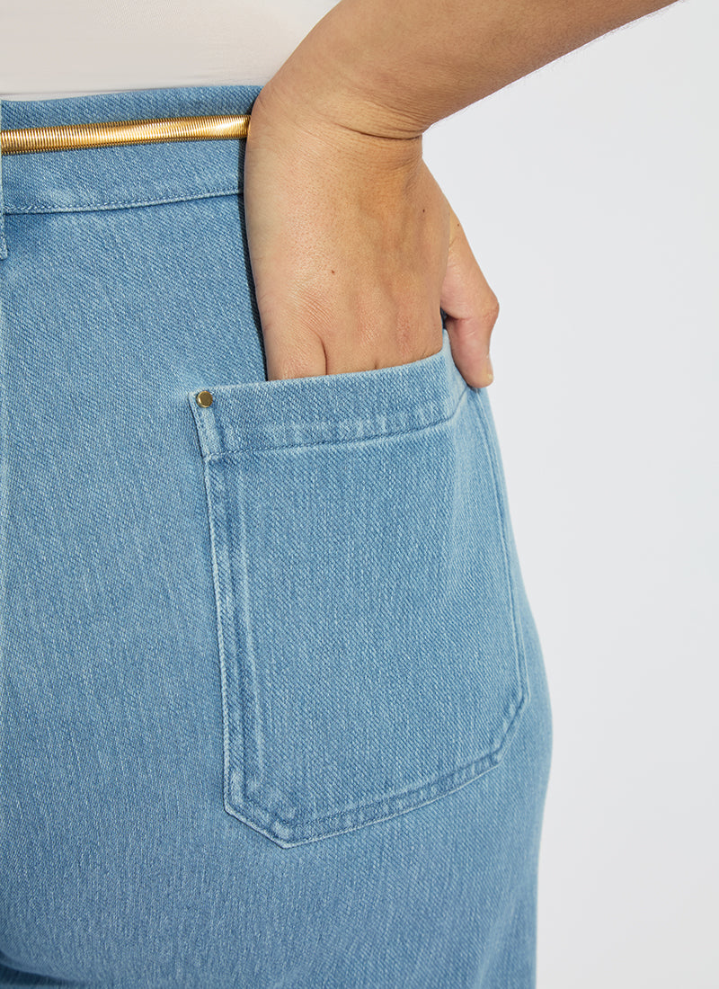 Lysse Erin Crystal Embellished Wide Leg Denim Curvy (28" Inseam) Bleached Blue