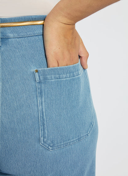 Lysse Erin Crystal Embellished Wide Leg Denim Curvy (28" Inseam) Bleached Blue