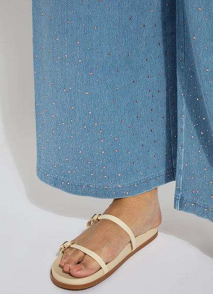 Lysse Erin Crystal Embellished Wide Leg Denim Curvy (28" Inseam) Bleached Blue