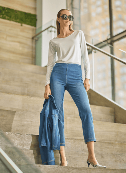 Lysse Ankle Denim Baby Bootcut (27" Inseam) Mid Wash