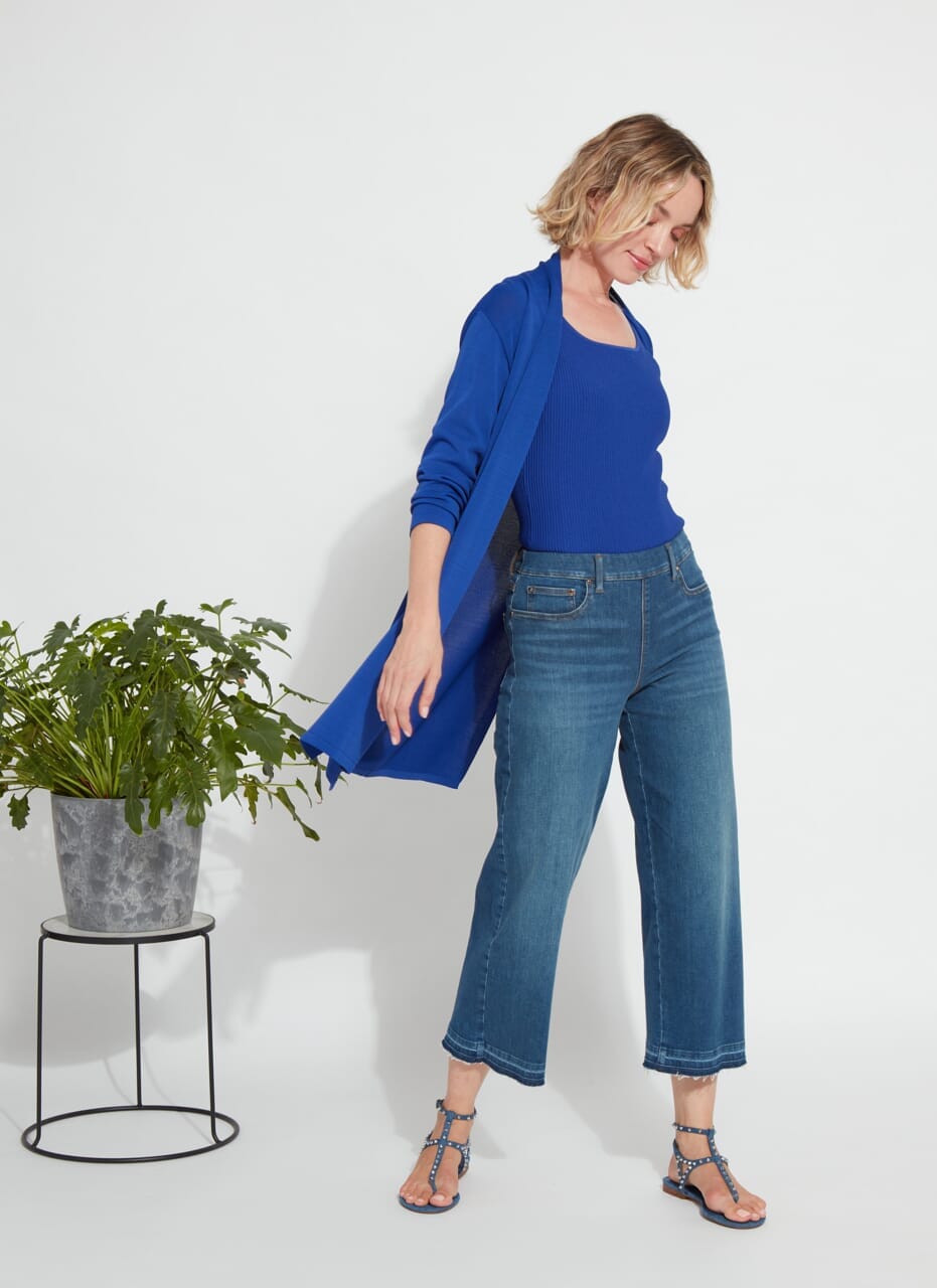 Lysse 'Holding Power' Premium Denim Frances Wide Leg Crop (25" Inseam) Authentic Bleached Blue