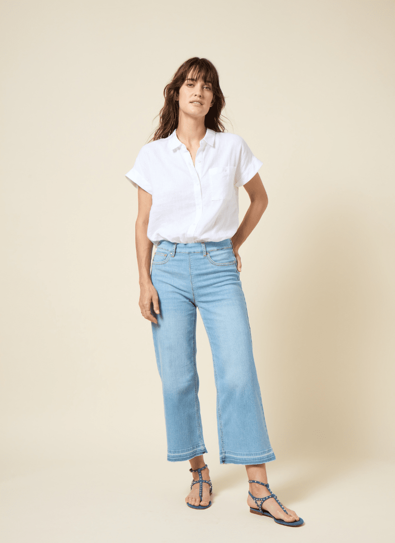 Lysse 'Holding Power' Premium Denim Frances Wide Leg Crop (25" Inseam) Authentic Bleached Blue
