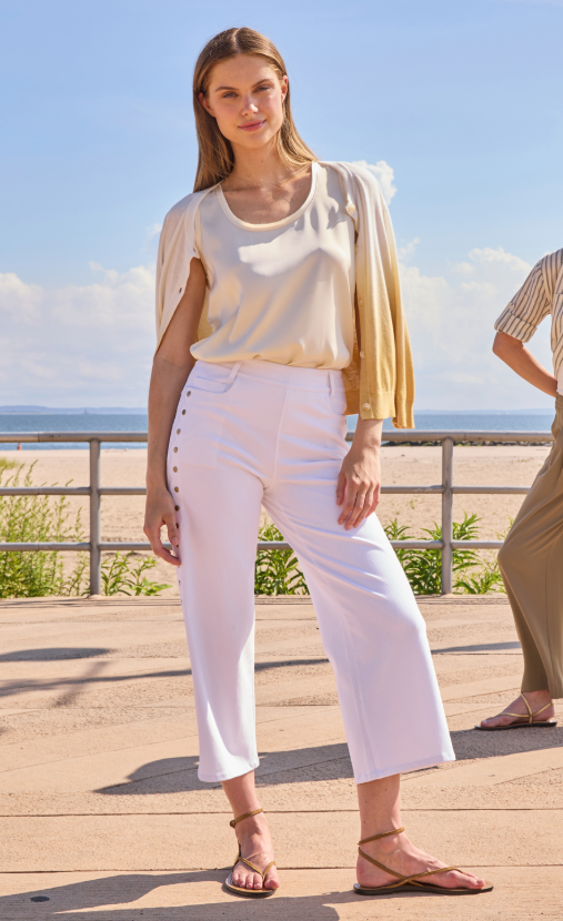 Lysse Willa Scallop Studded Crop Denim (25" Inseam) White