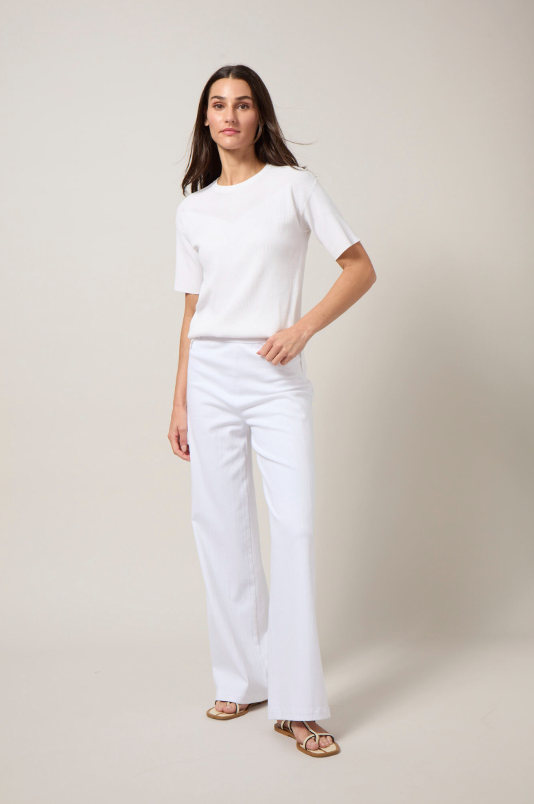 Lysse Erin Hi Waist Long Embroidered Denim Pant (32" Inseam) White