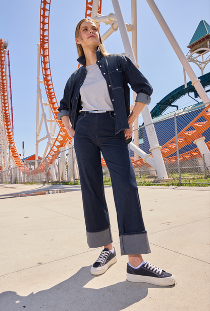 Lysse Samara Cuffed Wide Leg Denim (Inseam 28" Cuffed  Indigo