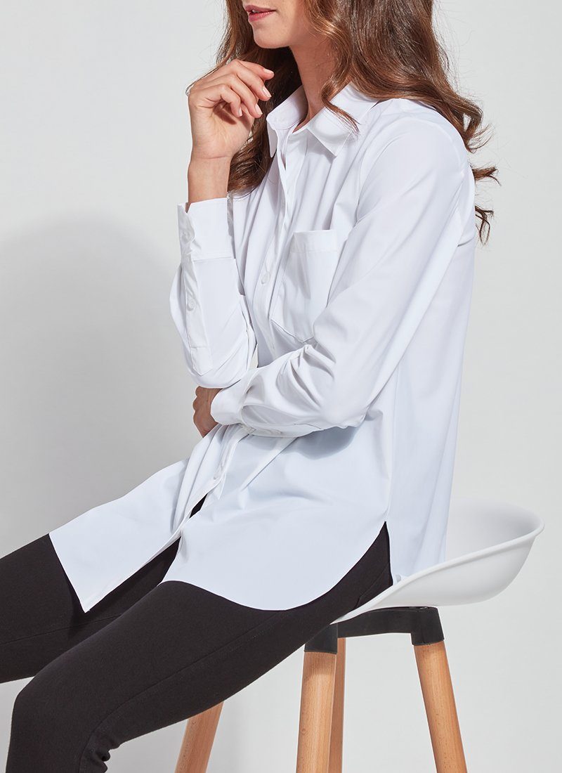 Lysse Schiffer Button Down - Long Sleeve Legging-Friendly Button Down White