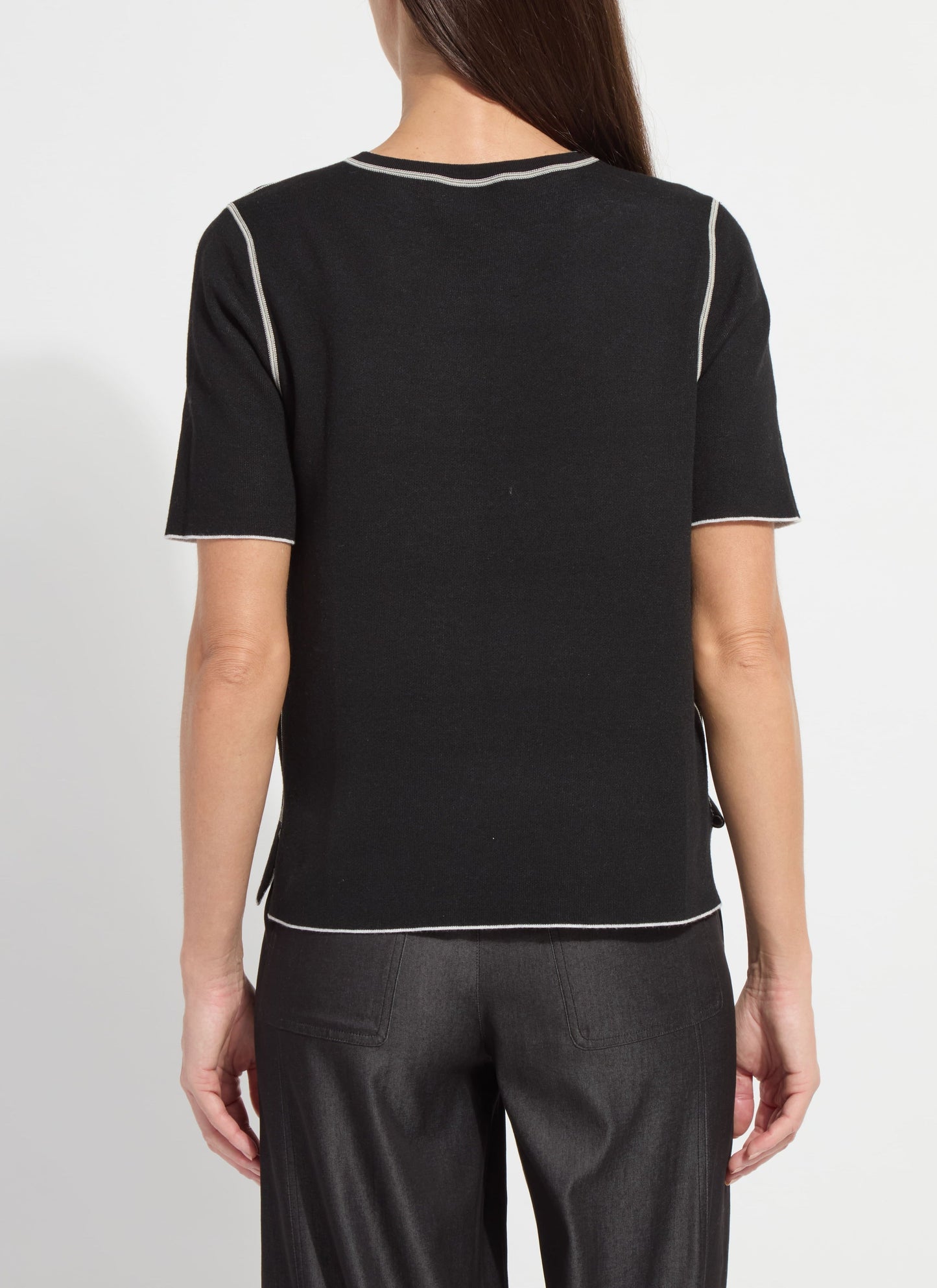 Lysse Odessa Reversible Knit Short Sleeve Tee Black/Pearl Grey Melange