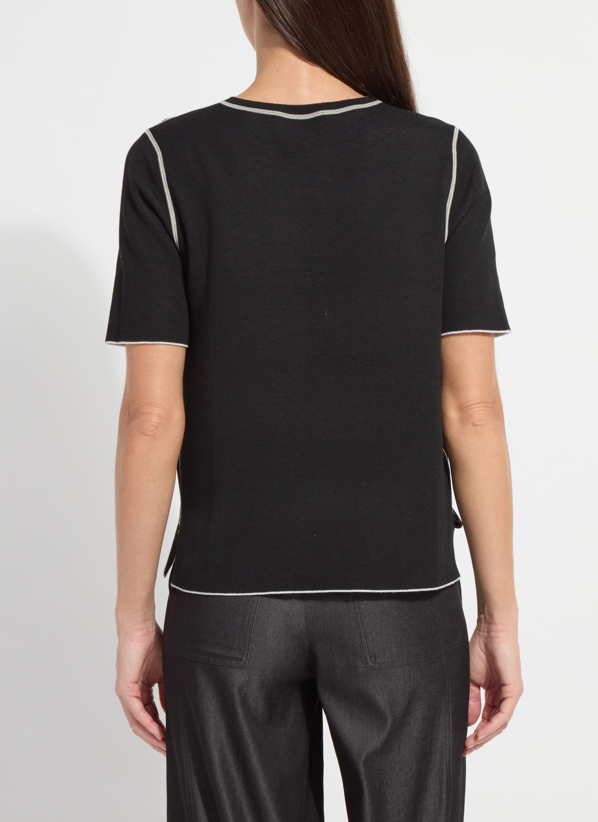 Lysse Odessa Reversible Knit Short Sleeve Tee Black/Pearl Grey Melange