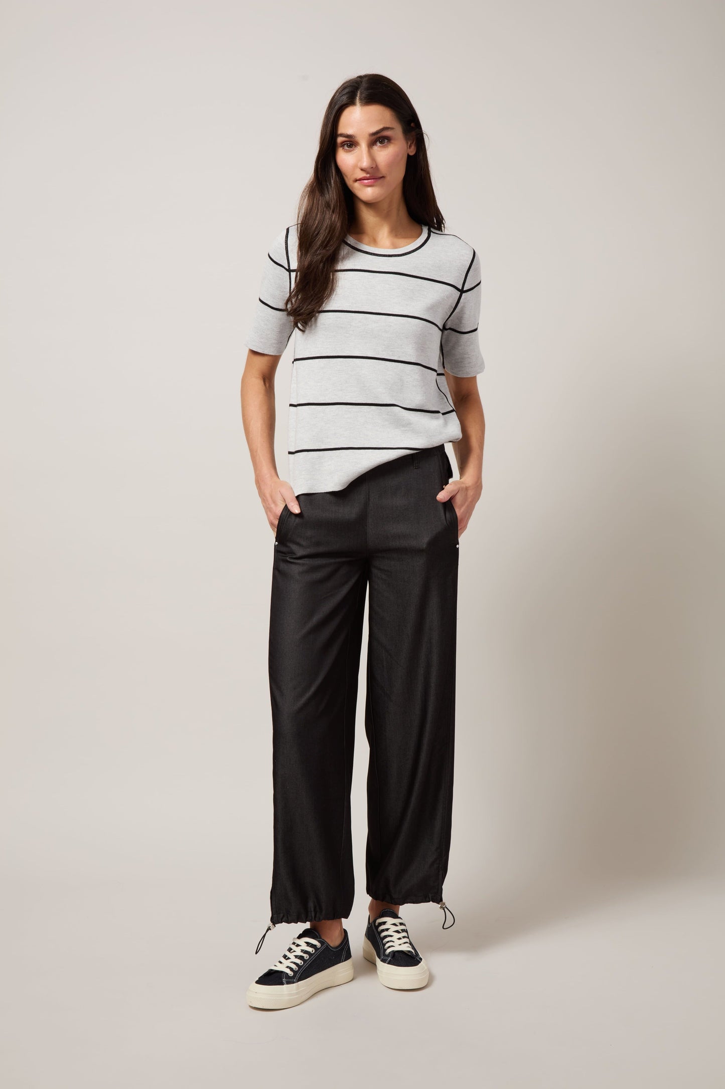 Lysse Odessa Reversible Knit Short Sleeve Tee Black/Pearl Grey Melange