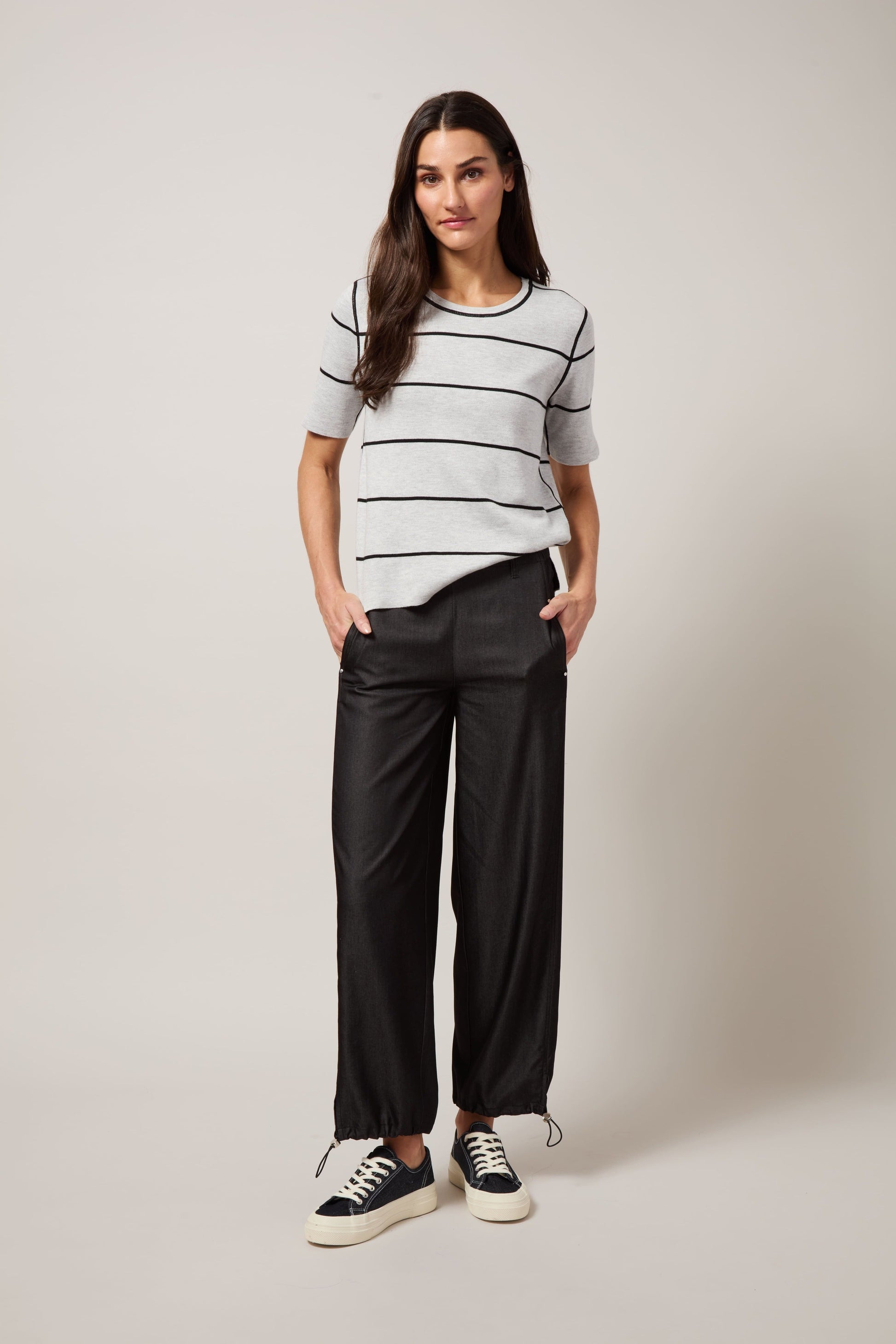 Lysse Odessa Reversible Knit Short Sleeve Tee Black/Pearl Grey Melange