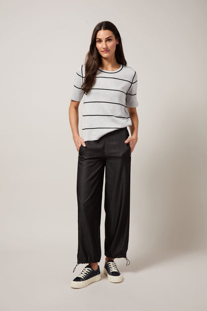 Lysse Odessa Reversible Knit Short Sleeve Tee Black/Pearl Grey Melange