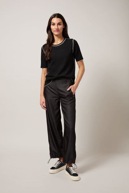 Lysse Odessa Reversible Knit Short Sleeve Tee Black/Pearl Grey Melange
