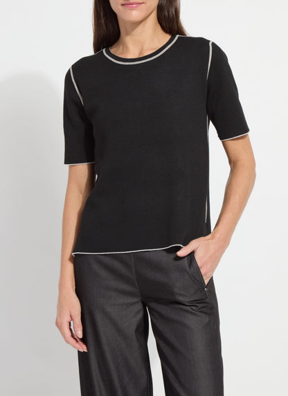 Lysse Odessa Reversible Knit Short Sleeve Tee Black/Pearl Grey Melange