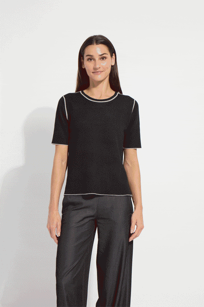 Lysse Odessa Reversible Knit Short Sleeve Tee Black/Pearl Grey Melange