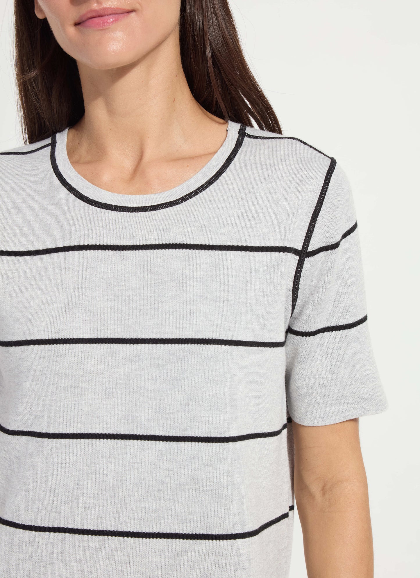 Lysse Odessa Reversible Knit Short Sleeve Tee Black/Pearl Grey Melange