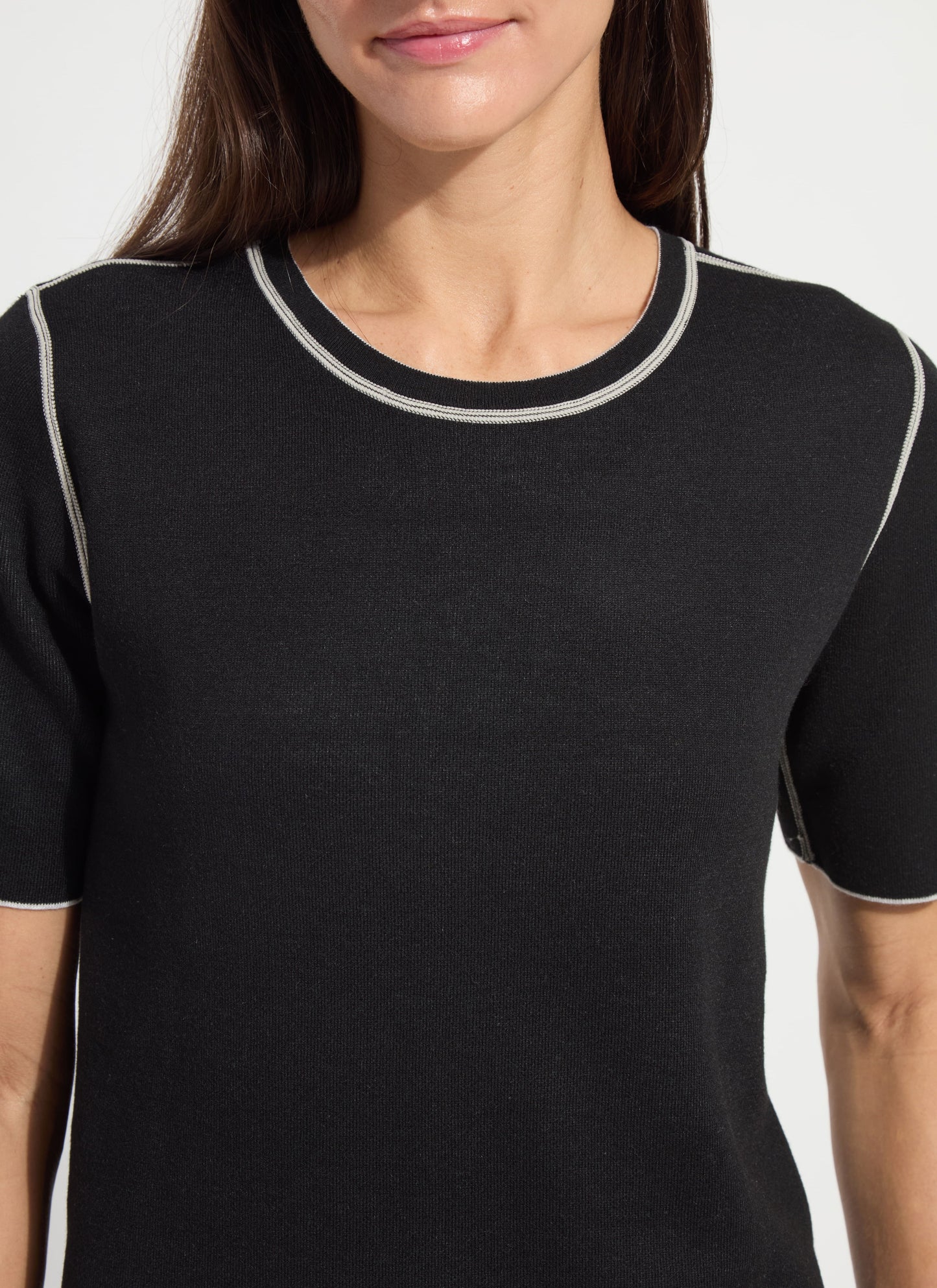 Lysse Odessa Reversible Knit Short Sleeve Tee Black/Pearl Grey Melange