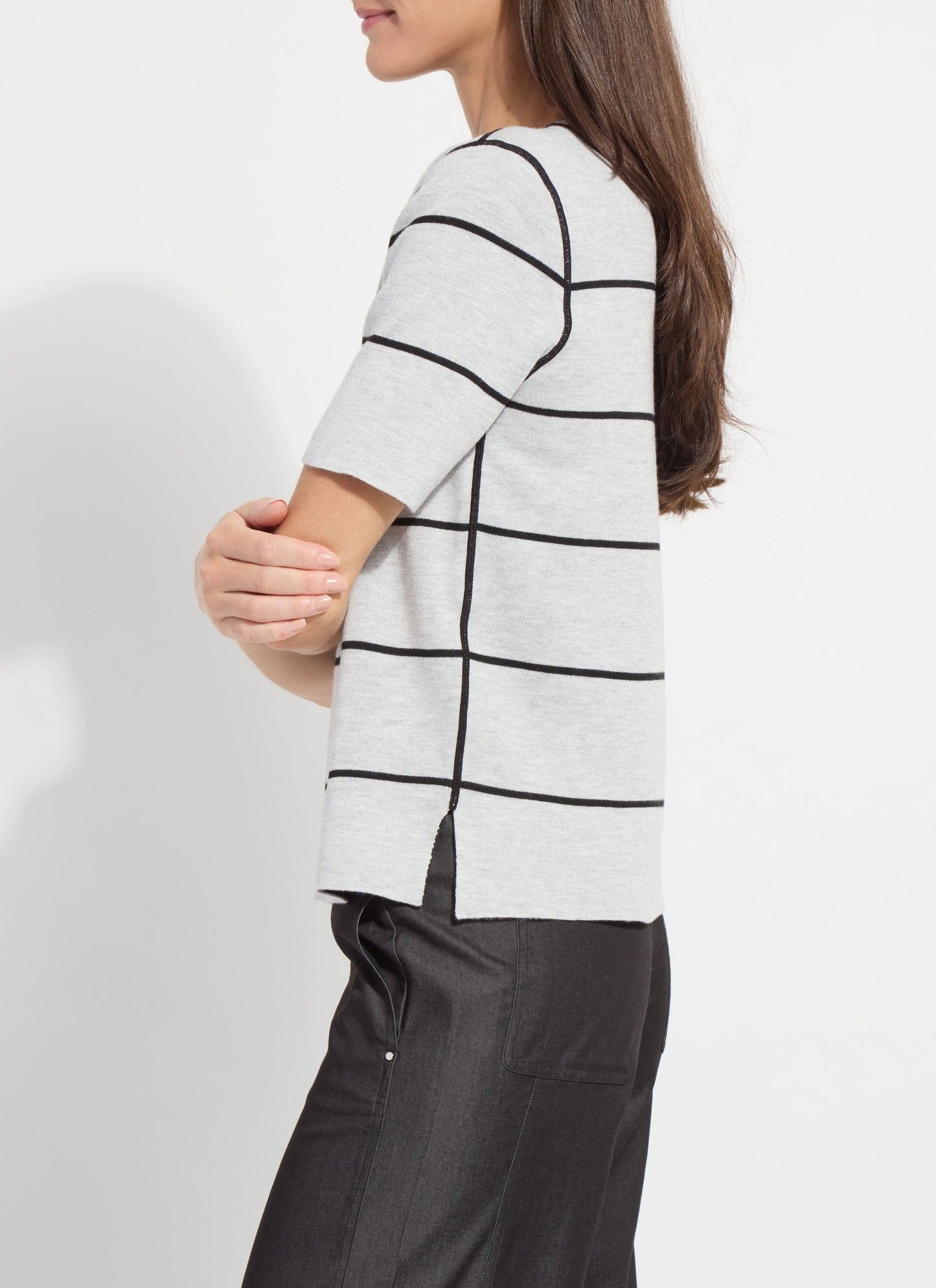Lysse Odessa Reversible Knit Short Sleeve Tee Black/Pearl Grey Melange