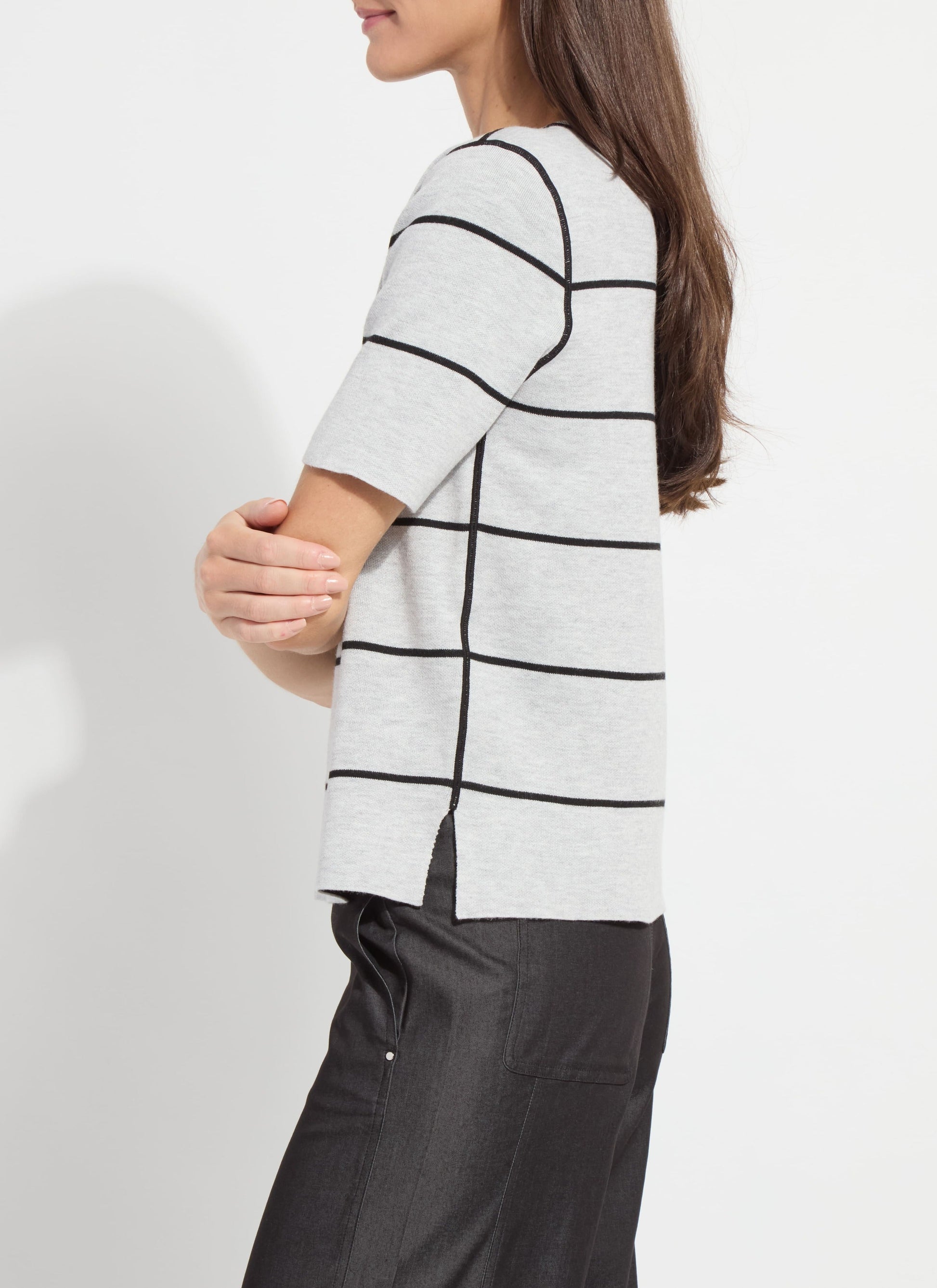 Lysse Odessa Reversible Knit Short Sleeve Tee Black/Pearl Grey Melange