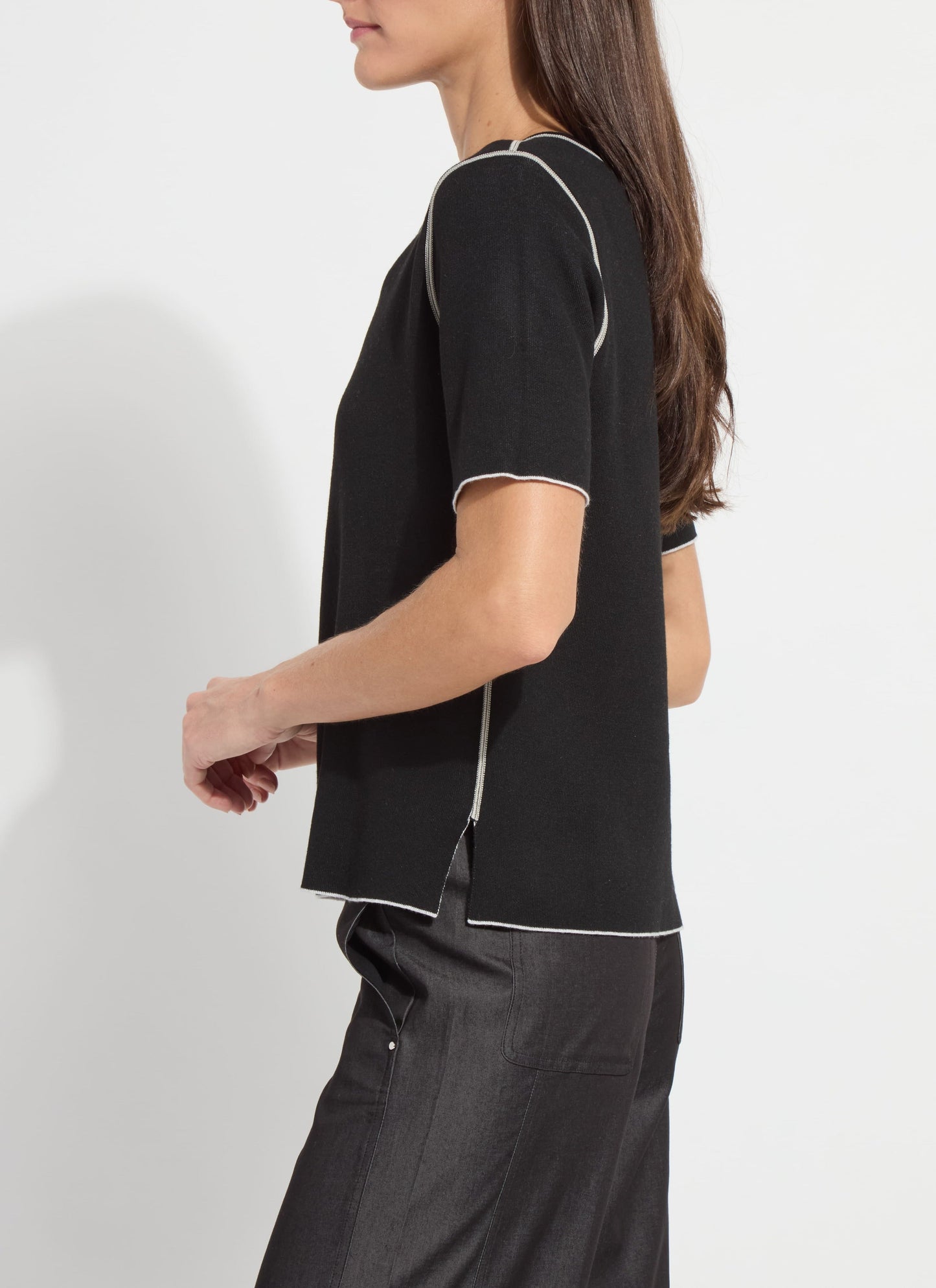 Lysse Odessa Reversible Knit Short Sleeve Tee Black/Pearl Grey Melange