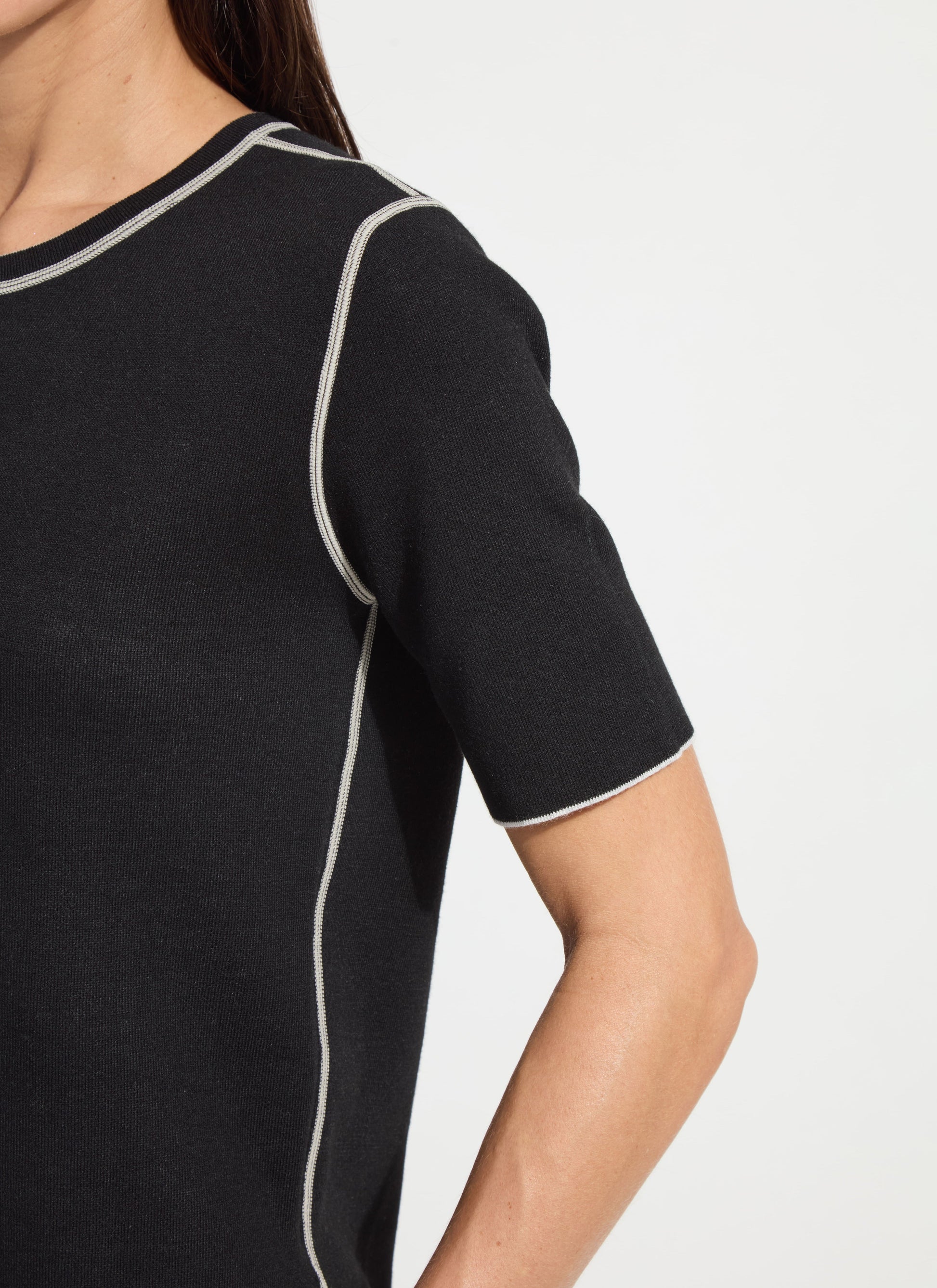 Lysse Odessa Reversible Knit Short Sleeve Tee Black/Pearl Grey Melange