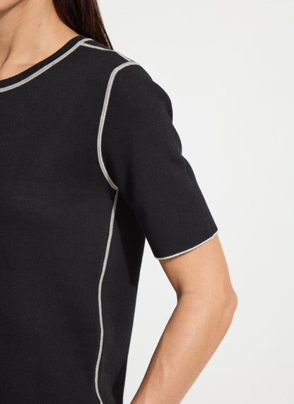 Lysse Odessa Reversible Knit Short Sleeve Tee Black/Pearl Grey Melange