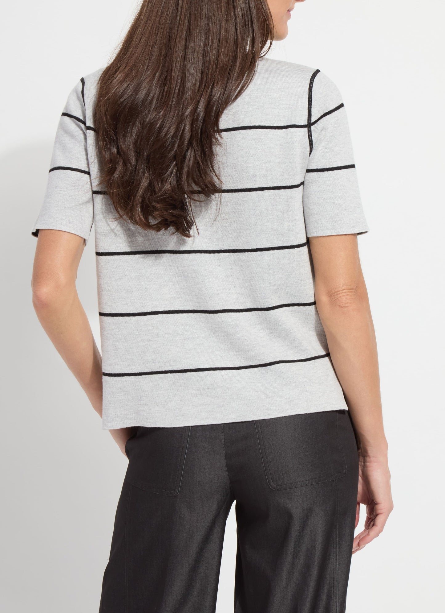 Lysse Odessa Reversible Knit Short Sleeve Tee Black/Pearl Grey Melange