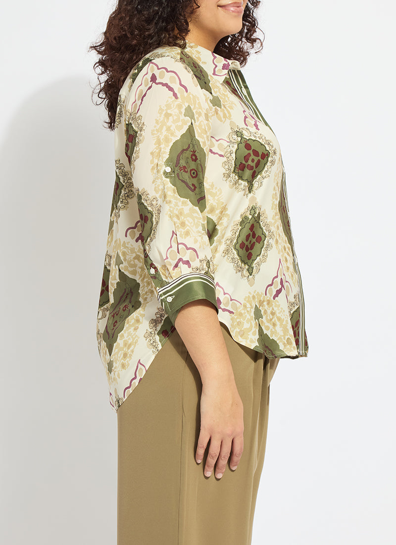 Lysse Ishani Roll Tab Printed Shirt Curvy Placed Artful Scarf