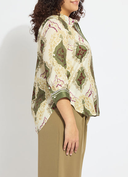 Lysse Ishani Roll Tab Printed Shirt Curvy Placed Artful Scarf