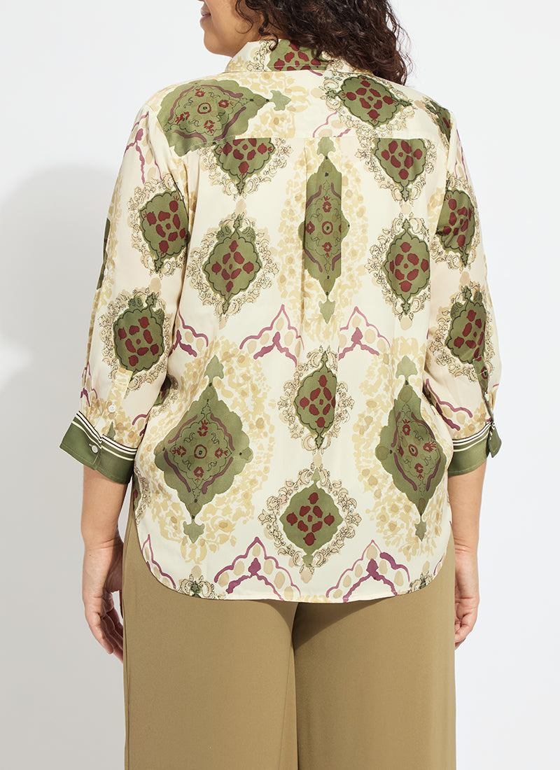 Lysse Ishani Roll Tab Printed Shirt Curvy Placed Artful Scarf