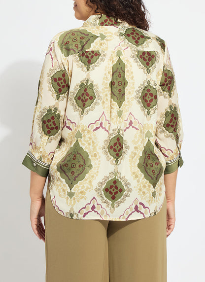 Lysse Ishani Roll Tab Printed Shirt Curvy Placed Artful Scarf