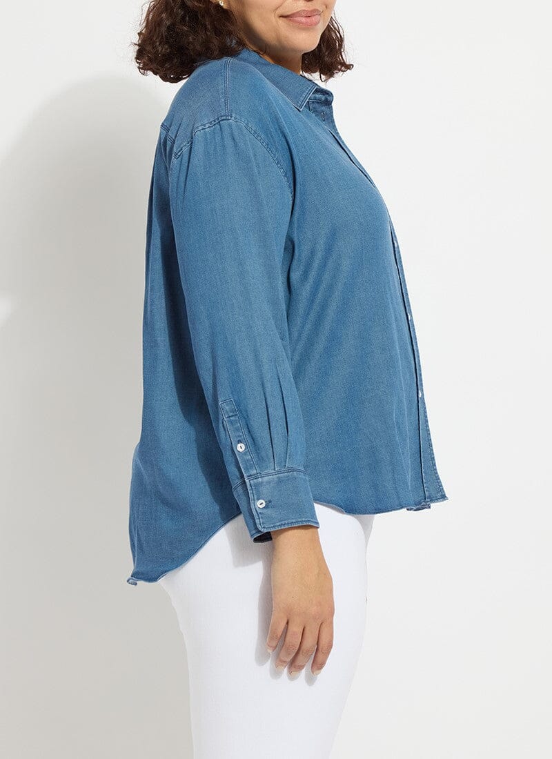 Lysse Bay Crop Chambray Shirt Curvy Mid Wash