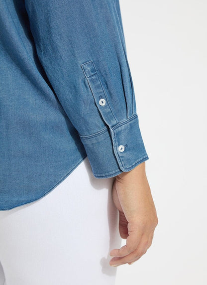 Lysse Bay Crop Chambray Shirt Curvy Mid Wash