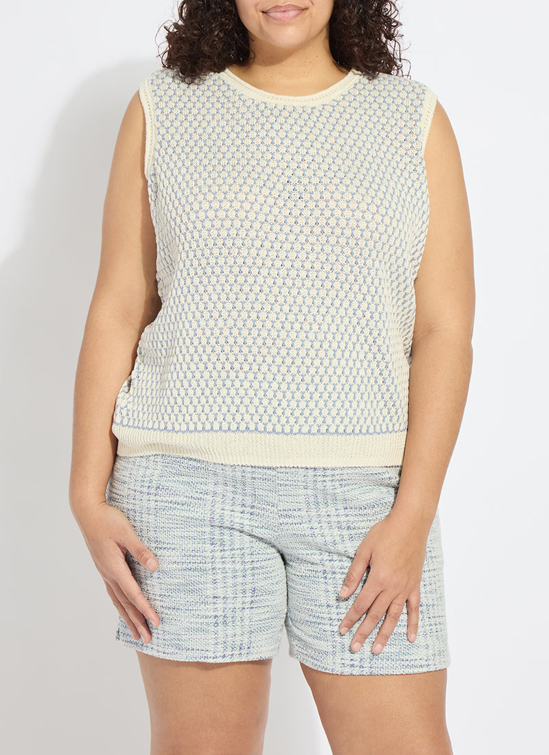 Lysse Claire Textured Mesh Sweater Shell Curvy Ecru/Azzuro