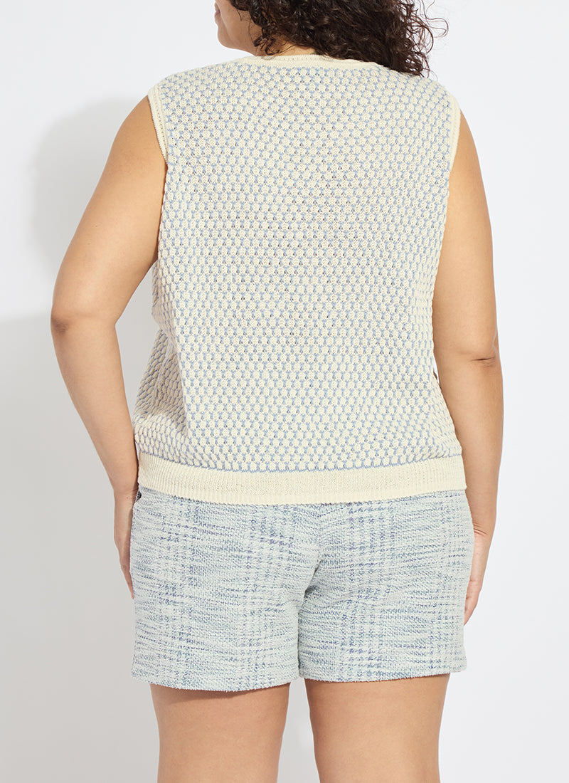 Lysse Claire Textured Mesh Sweater Shell Curvy Ecru/Azzuro