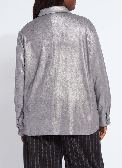 Lysse Connie Patent Foil Vegan Suede Shacket Curvy Distress Metallic Silver