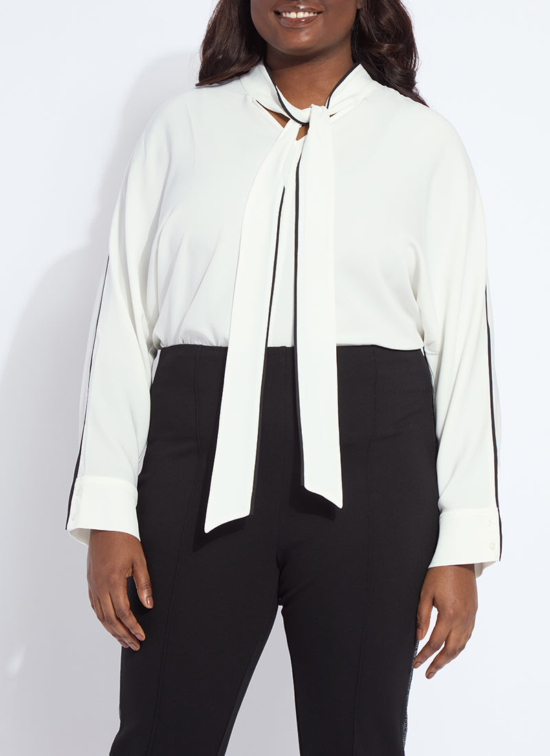 Lysse Daphne Dolman Sleeve Bow Blouse Curvy Off White