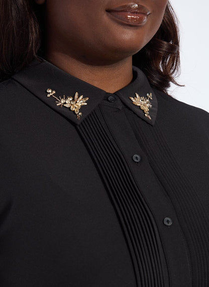 Lysse Lizeth Embellished Tuxedo Shirt Curvy Black