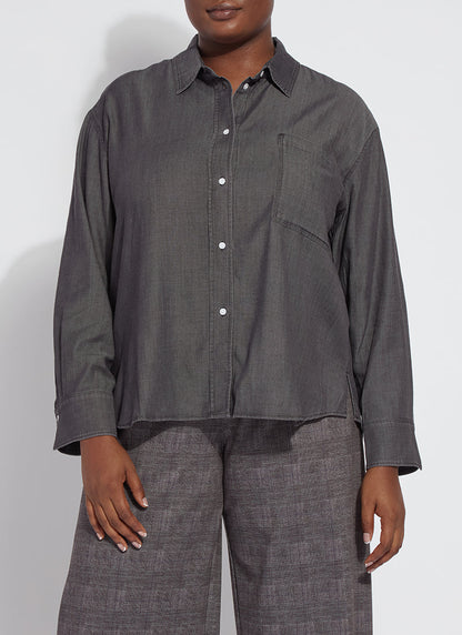 Lysse Lunette Stretch Chambray Shirt Curvy Washed Black